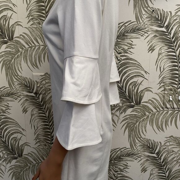 J. McLaughlin Shift Dress V Neck Bell Ruffled Sleeve Off White Size Small - Picture 5 of 14
